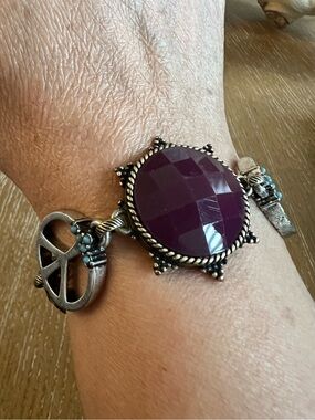 Lucky Brand Silver-Tone Bracelet with Deep Purple Faceted Stone